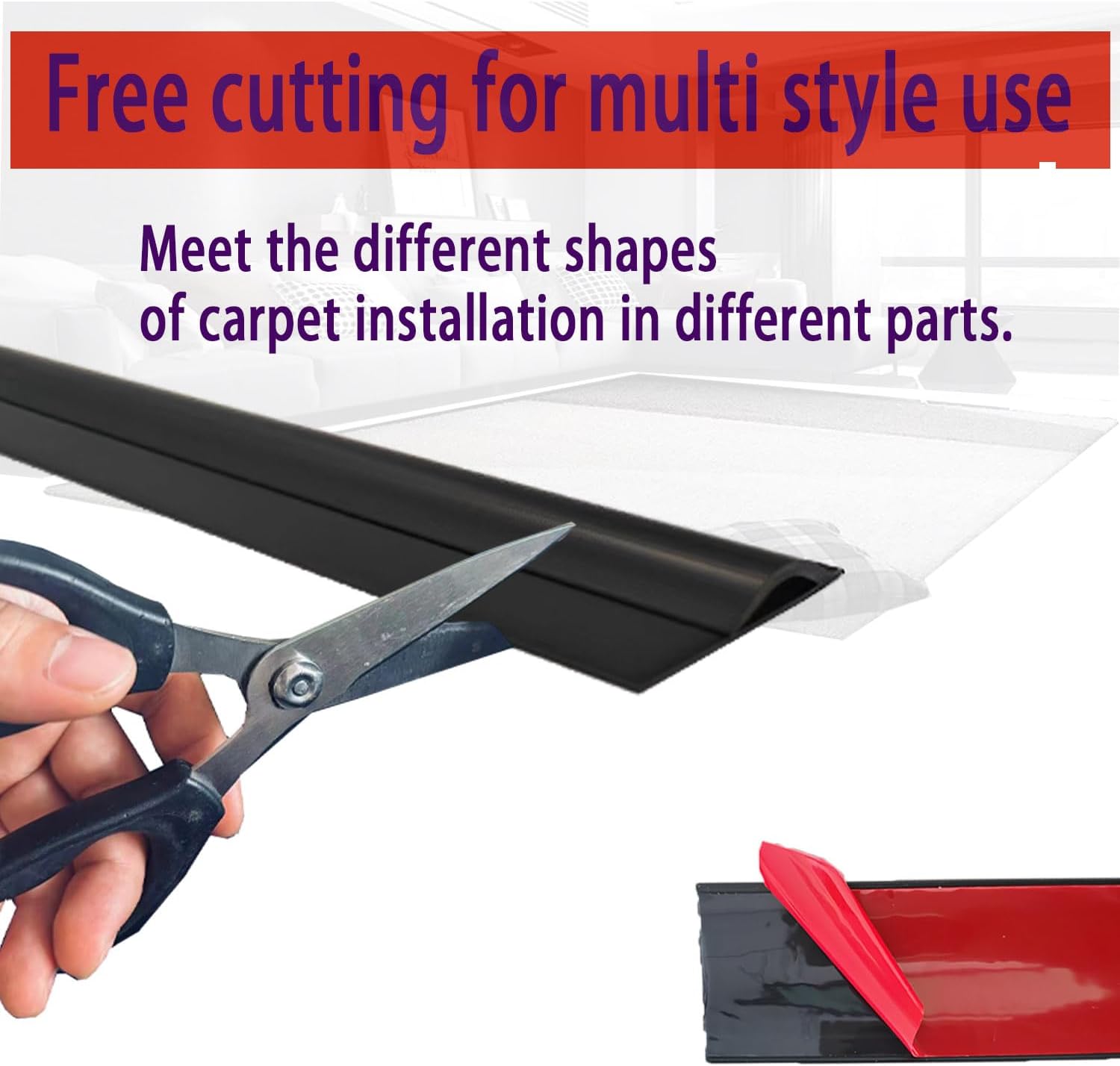 20Ft Flexible Carpet Edge Trim, Flexible Rug Edge Protector for Doorway, Peel & Stick Floor Transition Strip，Self-Adhesive Waterproof Cuttable Safety Edging for Thick Rugs &Mats（Black）