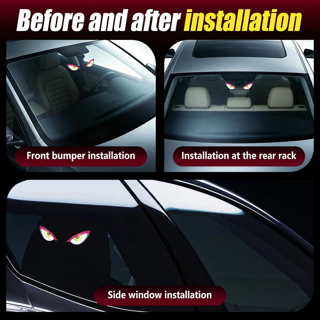 Solar Demon Eye LED Car Wireless Window Light, 4Pack LED Wireless Ambient Lamp with 6 Lighting Modes,Flicker Signal Warning Light RGB Led Light Kit for Cars, SUVs, Trucks, Vans