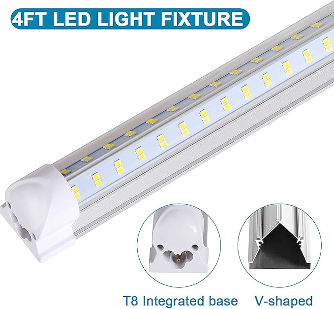 4 Pack 4FT LED Shop Light Fixture, 72W 9500LM 5000K, Daylight White, 4 Row V - Image 3