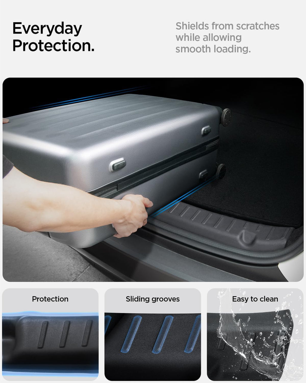 Spigen Rear Bumper Trunk Sill Guard Bumper Protection with Easy Glide Sliding Grooves for 2025/2026 Tesla Model Y Juniper Accessories (Premium & Performance 2025/2026) - Black