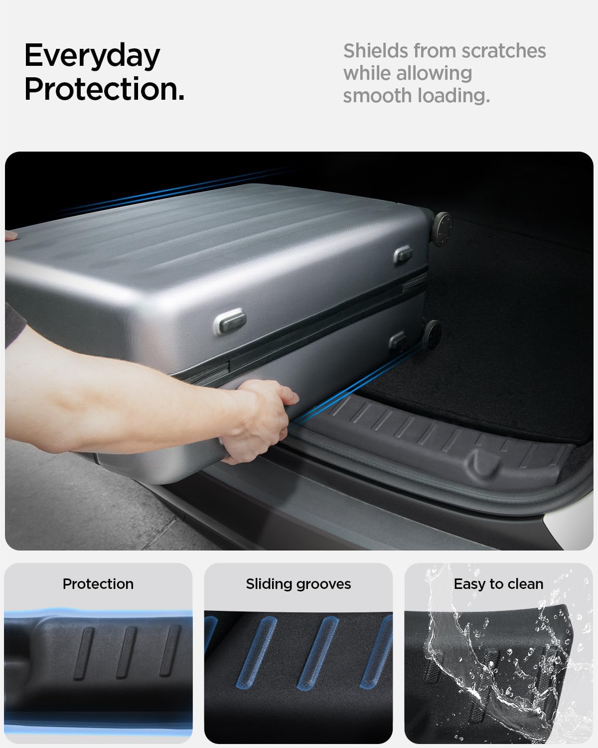 Spigen Rear Bumper Trunk Sill Guard Bumper Protection with Easy Glide Sliding Grooves for 2025/2026 Tesla Model Y Juniper Accessories (Premium & Performance 2025/2026) - Black