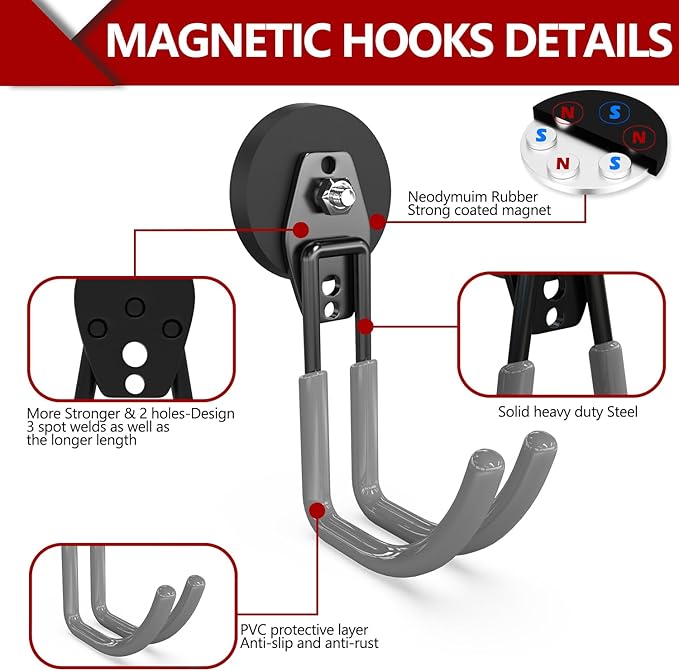3-H Heavy Duty Magnet Garage Hooks 4 Pack, J Shape Strong Magnetic Hooks - Image 4
