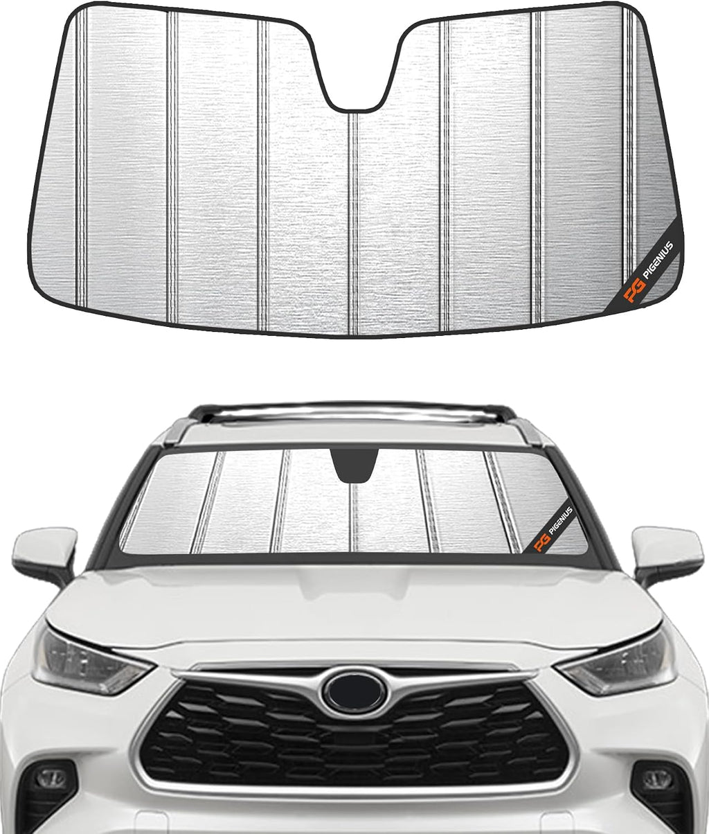 Pigenius Windshield Sun Shade for Toyota Highlander & Highlander Hybrid (Incl. 25th Edition) 2020-2026, NOT for Grand Highlander, Metallic Silver Finish