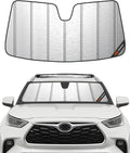 Pigenius Windshield Sun Shade for Toyota Highlander & Highlander Hybrid (Incl. 25th Edition) 2020-2026, NOT for Grand Highlander, Metallic Silver Finish