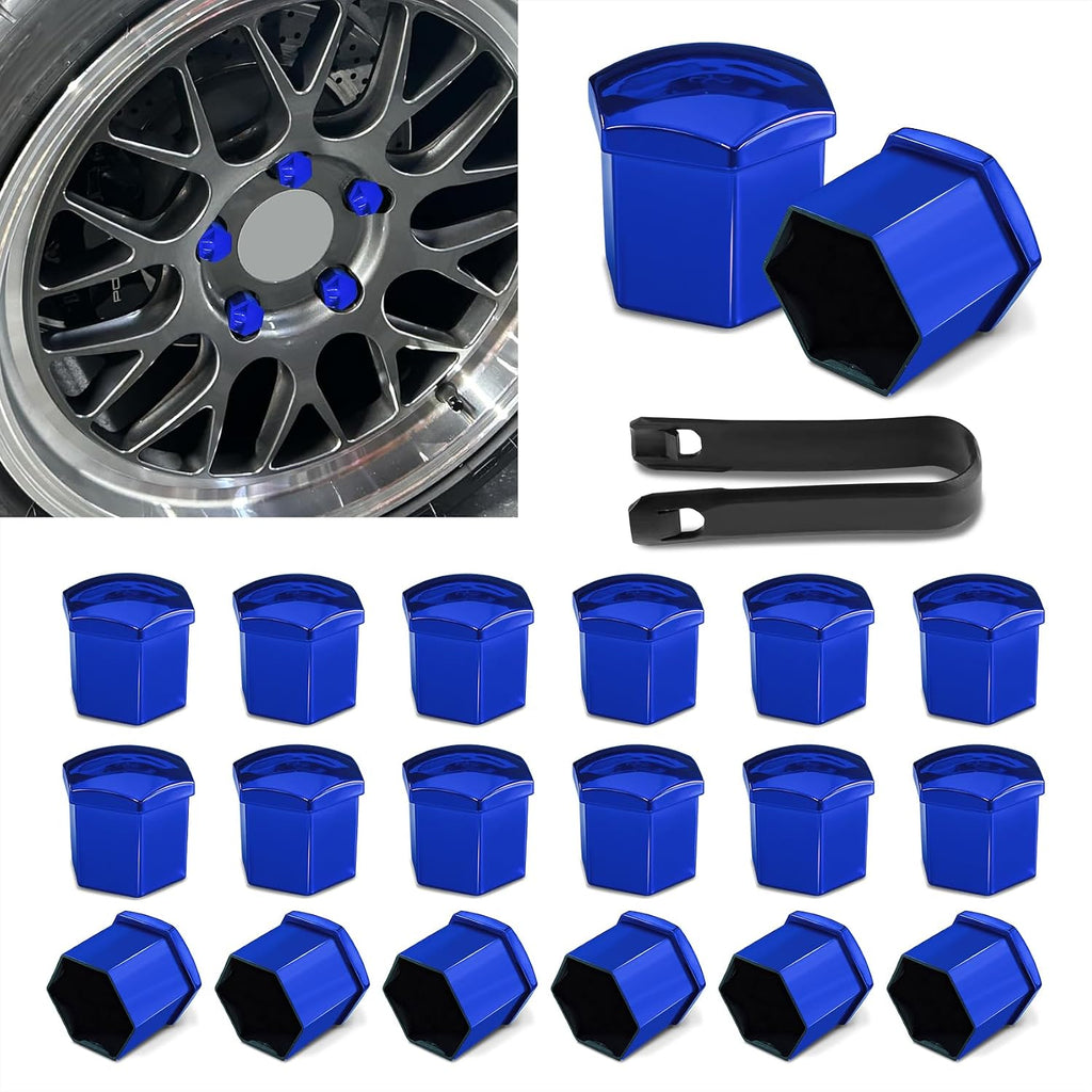 20PCS Lug Nut Covers, Bolt Covers Caps, 19mm Hexagonal Nut Caps with Removal Tool, Automotive Accessories Anti-Rust Tire Lug Hub Bolt Head Protector for Most Vehicles (Glossy Blue, 19mm)