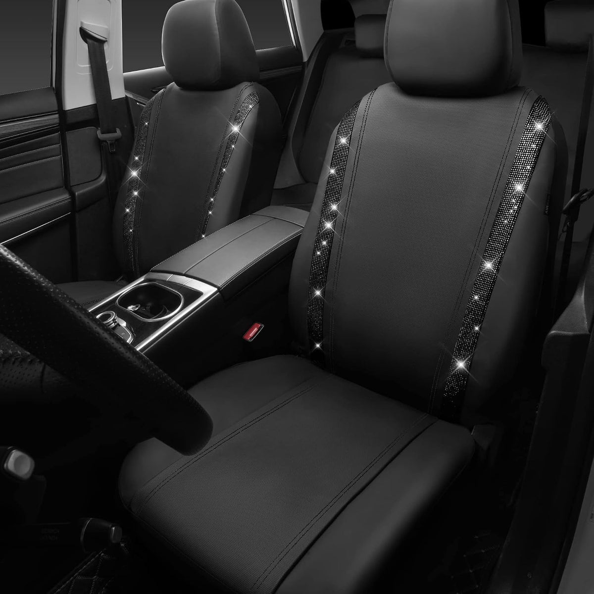car pass leather bling diamond car seat covers shown in use
