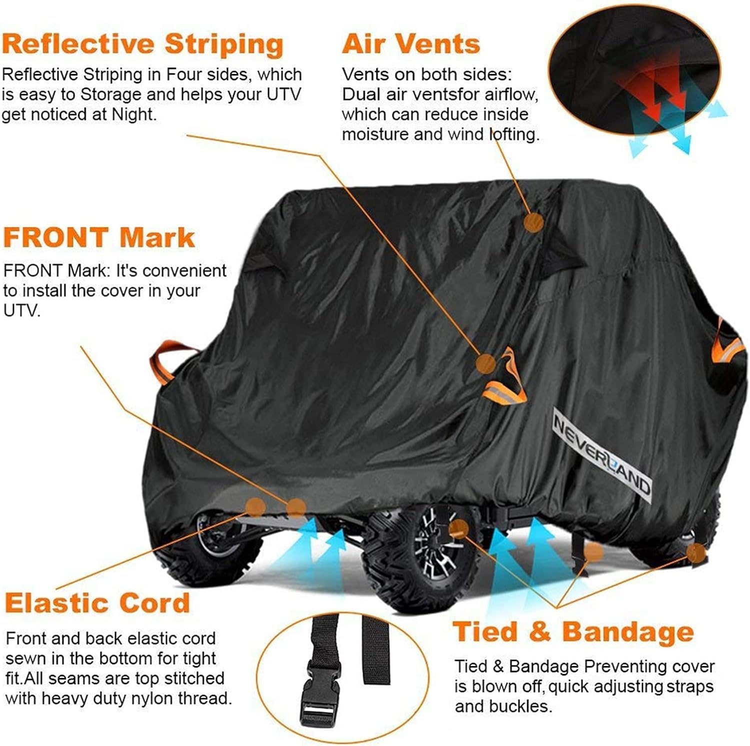 NEVERLAND UTV Cover 2-3 Seater - Heavy Duty Side by Side Cover Waterproof Outdoor Compatible with Polaris Ranger RZR Yamaha Wolverine Can-Am Defender Honda Kawasaki Teryx Textron Off Road Wildcat