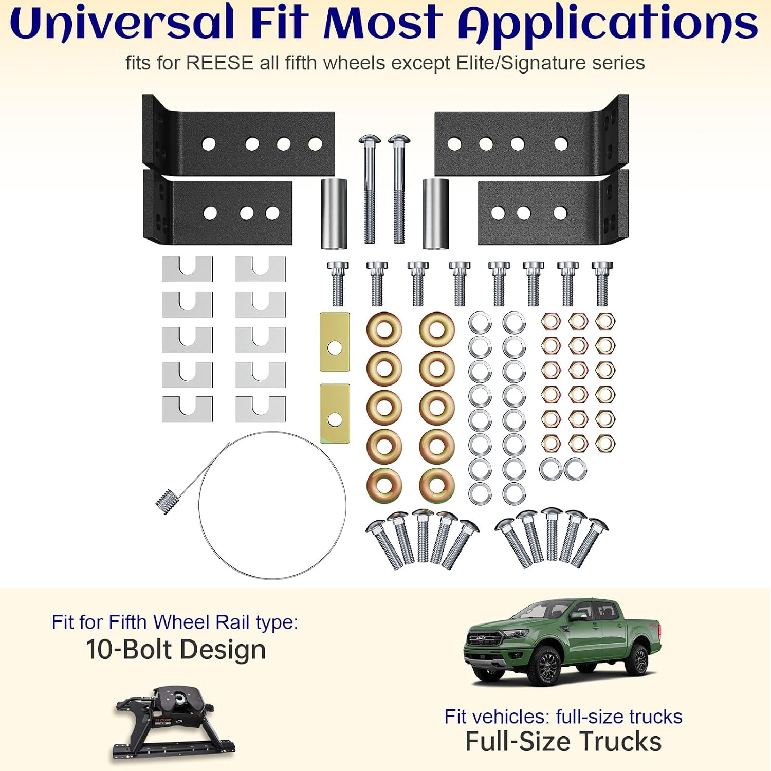 Universal Installation Kit w/Hardware and Brackets Compatible with Reese 5th Wheel Trailer Hitches #30035 & #58058 (10 - Bolt Design)