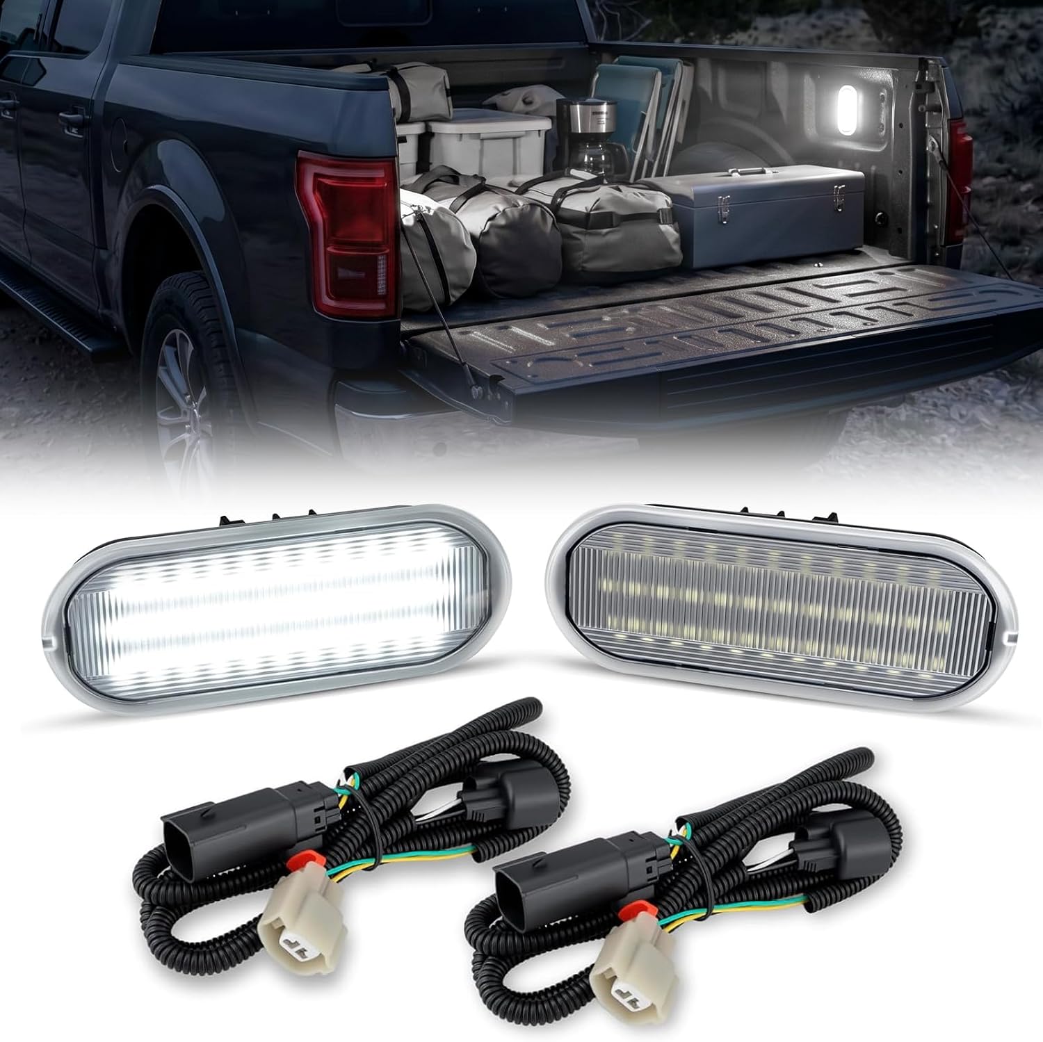2PCS LED Truck Bed Lights With Wiring Harness, 40-SMD Truck Bed Cargo Lamp Compatible with Ford 2015-2024 F150, 2017-2024 F150 Raptor F250 F350 Super Duty, 6000K White