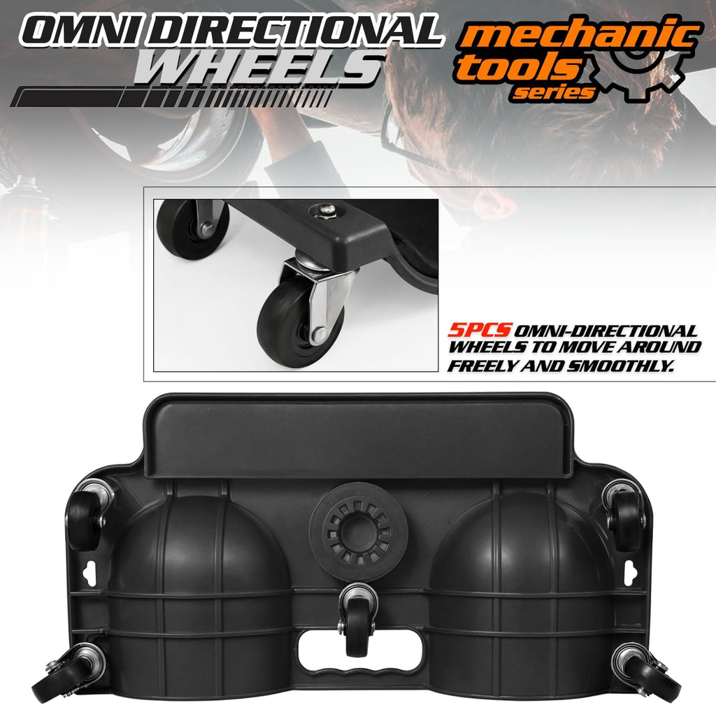 M-AUTO Rolling Knee Creeper Durable Knee Pads with Full 360 Degree Turn Casters and Tool Tray, Garage Kneeling Pads on Swivel Castors for Home Workshop Auto Repairing Maintaining, Black
