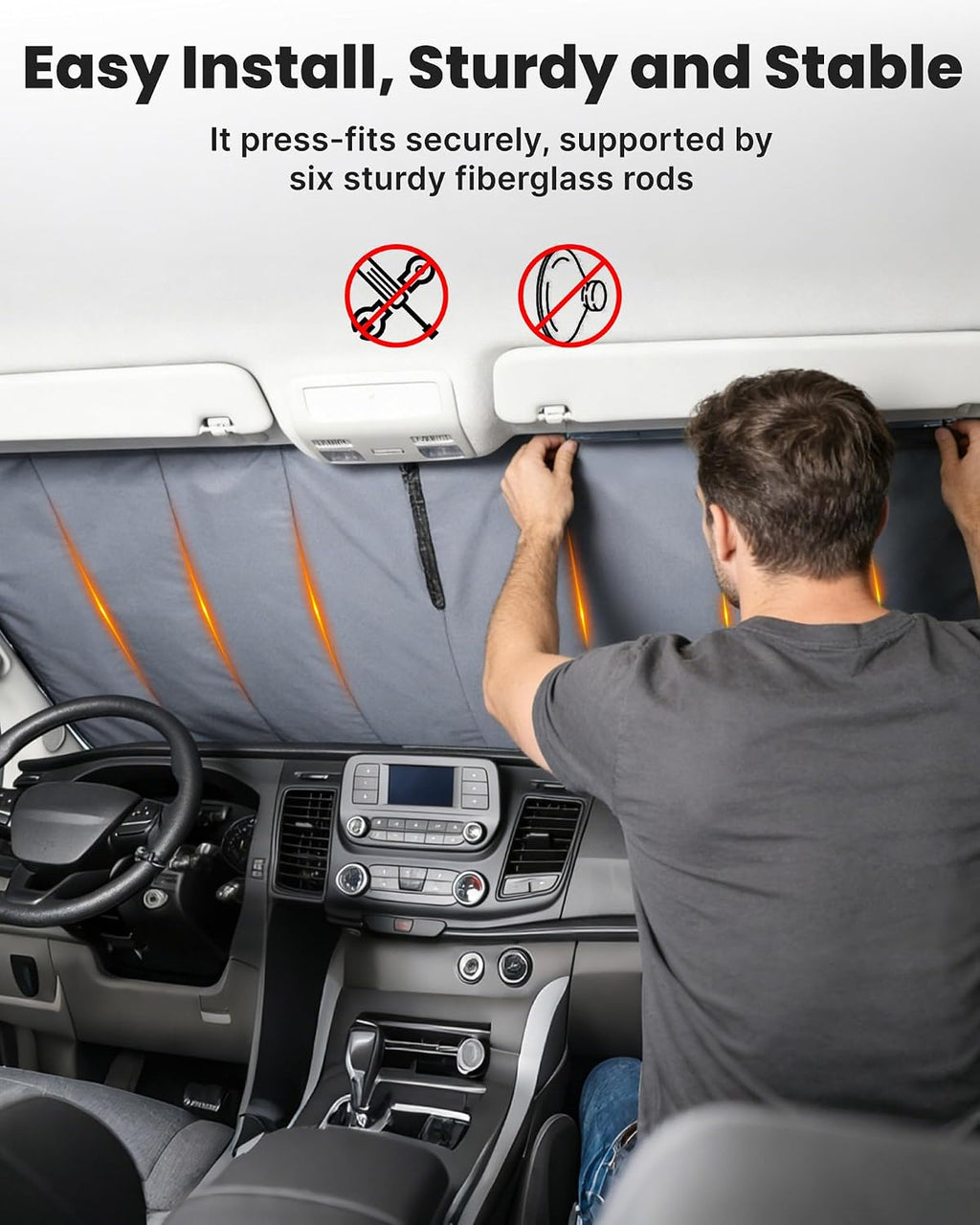 MELIPRON Van Window Cover Fits for Mercedes-Benz Sprinter NCV3/VS30 2007-2026, Blackout Privacy & Thermal Insulation Windshield Cover for Van Life & Camping, Custom Fit, Easy Install, Gray
