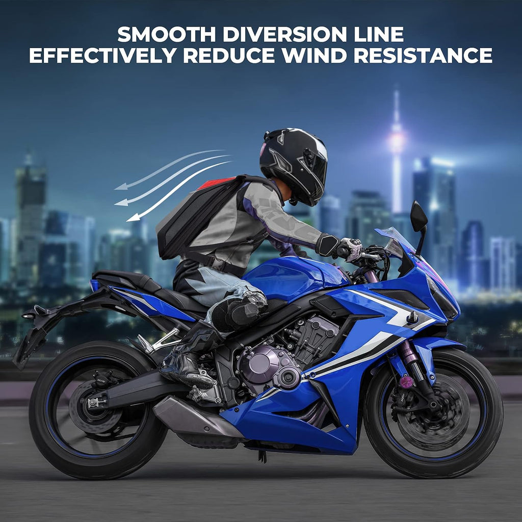 KEMIMOTO Motorcycle Backpack, Hardshell Helmet Backpack 22L Carbon Fiber Reflective Riding Bag, Waterproof Lightweight with Laptop Compartment for Men Riding Commuting Travel Riding Work