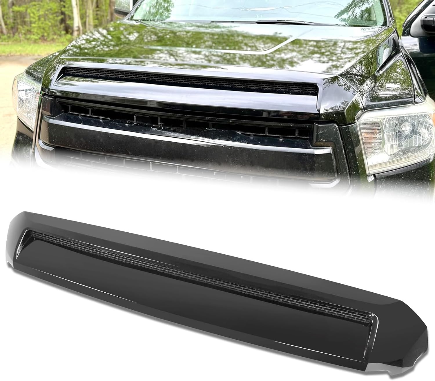 Hood Bulge Molding Grille Trim Compatible with 2014-2021 Tundra | Front Upper Hood Molding Grille Trim Compatible with Toyota Tundra Hood Scoop Upper Grille 761800C030 TO1231102, Glossy Black