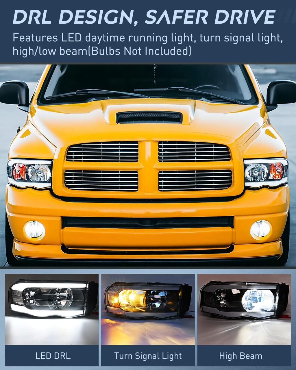 Nilight Headlights Assembly Led DRL for 2002-2005 Dodge Ram 1500/03 04 05 Dodge Ram 2500 3500 Headlamp,Black Housing+ Clear Reflector