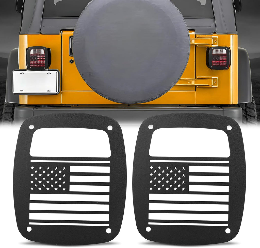 Tail Light Guards Covers Compatible with Jeep Wrangler TJ YJ 1987-2006, US Flag Pattern Exterior Accessories Rear Tail Light Guards Covers Protectors