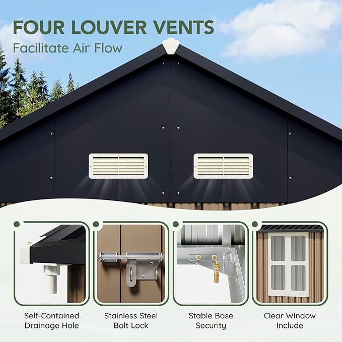 8x10 FT Outdoor Metal Storage Shed, Single Door, 1 Clear Window, Tool Shed - Image 5