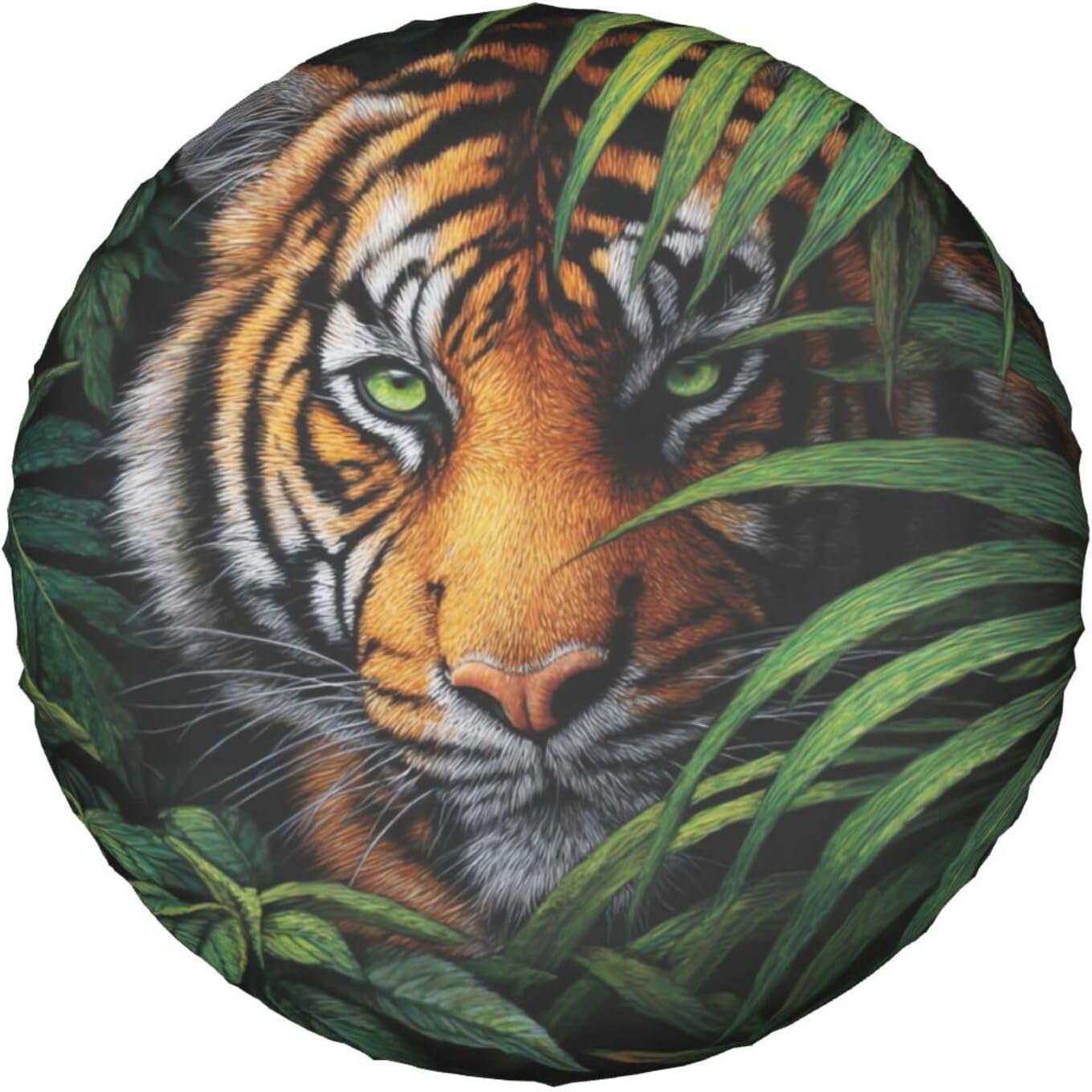Jungle Tiger Oil Painting Spare Tire Cover, Funny Animal Waterproof Wheel Protector Covers Universal for Rv Suvs Trucks Camper Travel Trailers, 15 inch