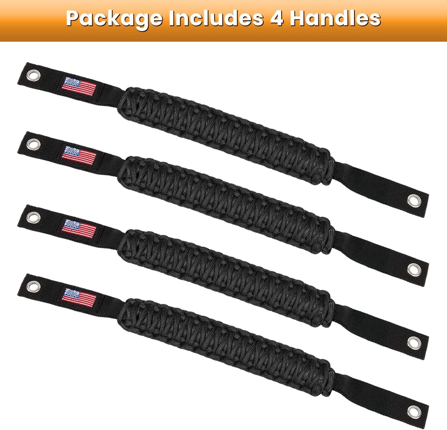 E-cowlboy Roll Bar Grab Handles Paracord Grip Handle for Ford Bronco 2021 2022 2023 2024 2-Door 4-Door Interior Accessories Premium Paracord US Flag (Black 4 Pack)