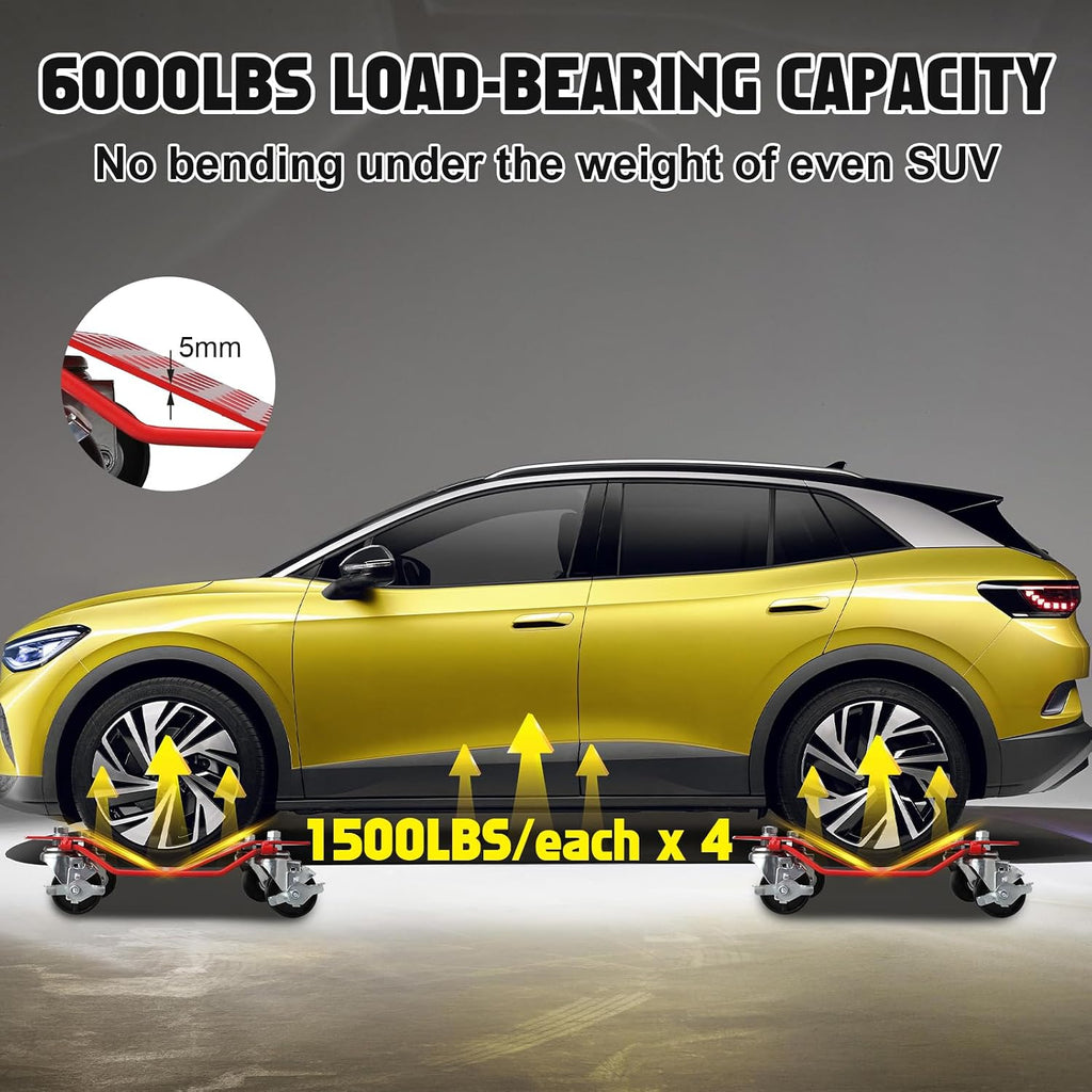 Car Dollies Set of 4, 6000LBS Heavy Duty Wheel Dolly - Universal Vehicle Dolly for Garage, Trucks, Motorcycles, Trailers, Dirt Bikes & Handicap Units