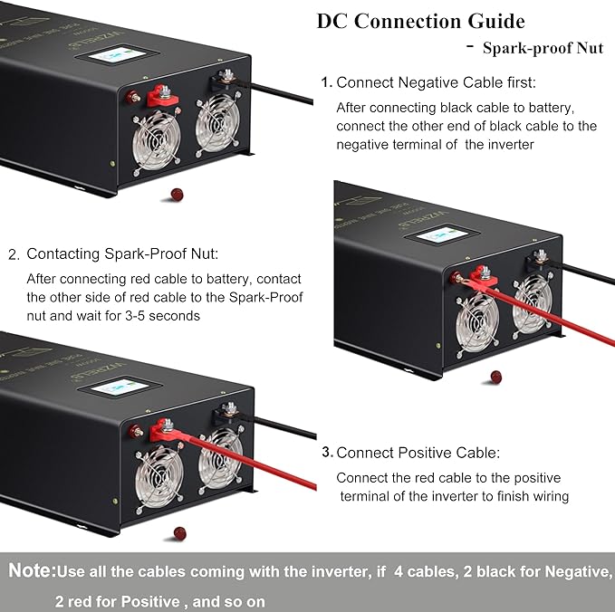WZRELB 7000W Pure Sine Wave Inverter, 24V DC to 120V 240V AC, 4 AC Outlets - Image 6
