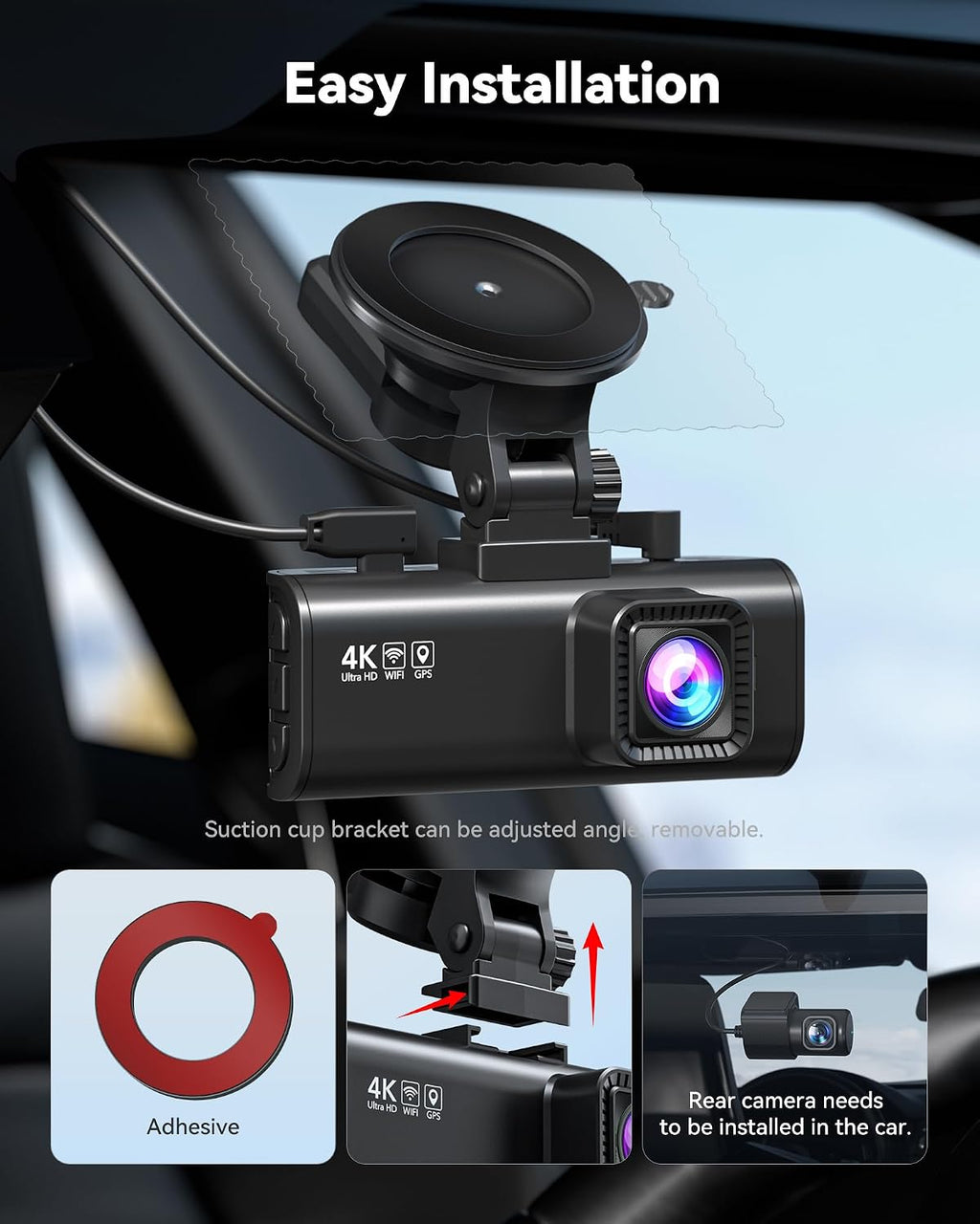 redtiger f7np 4k dash cam front rear, starvis, front angle view