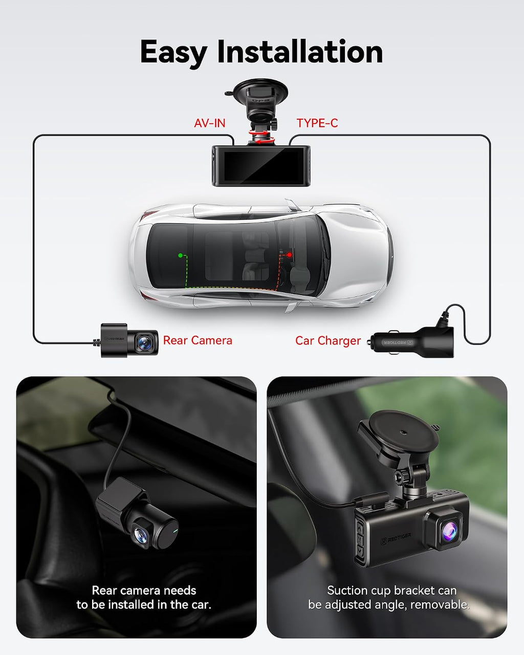 redtiger 4k starvis 2 dashcam front rear, 5ghz, view 9