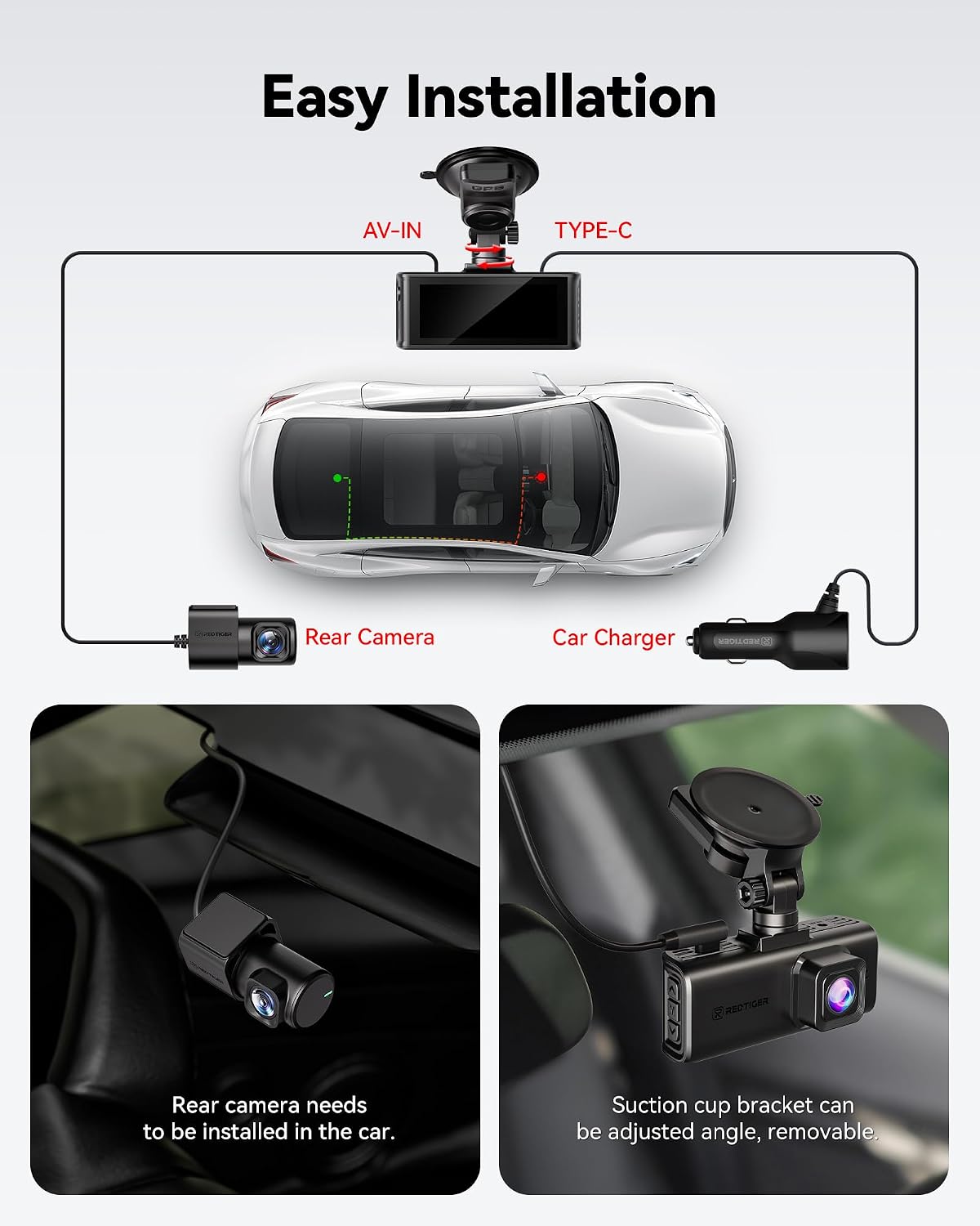 redtiger 4k starvis 2 dashcam front rear, 5ghz, view 9