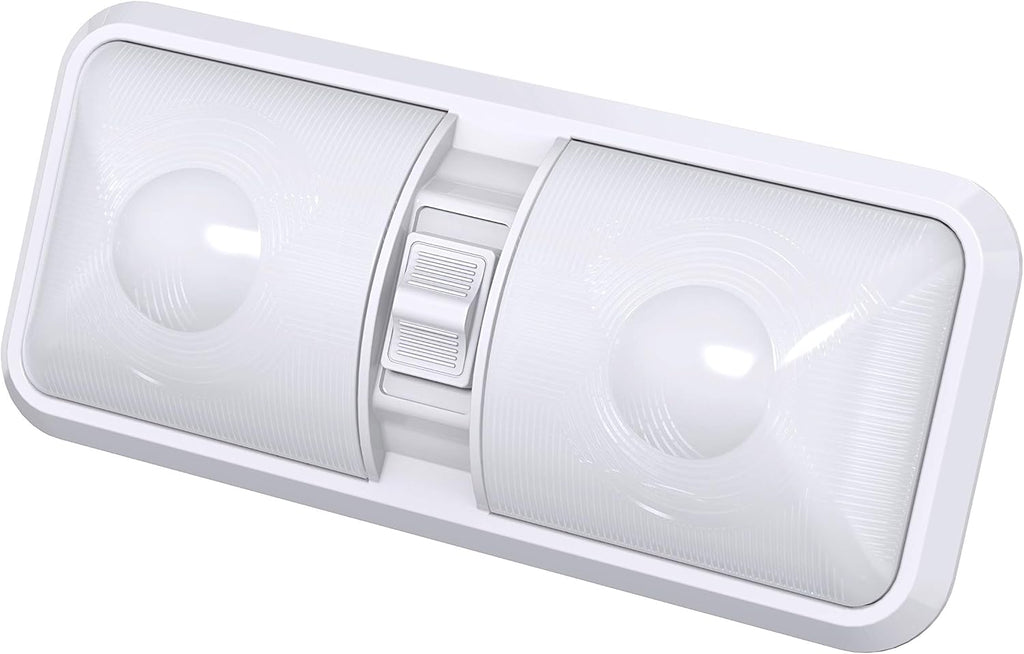 1 Pack RV LED Ceiling Double Dome Light Fixture with ON/Off Switch Interior Lighting for Car/RV/Trailer/Camper/Boat DC 12V 48X2835SMD (Frosted Lens Natural White 4000-4500K, 1-Pack)
