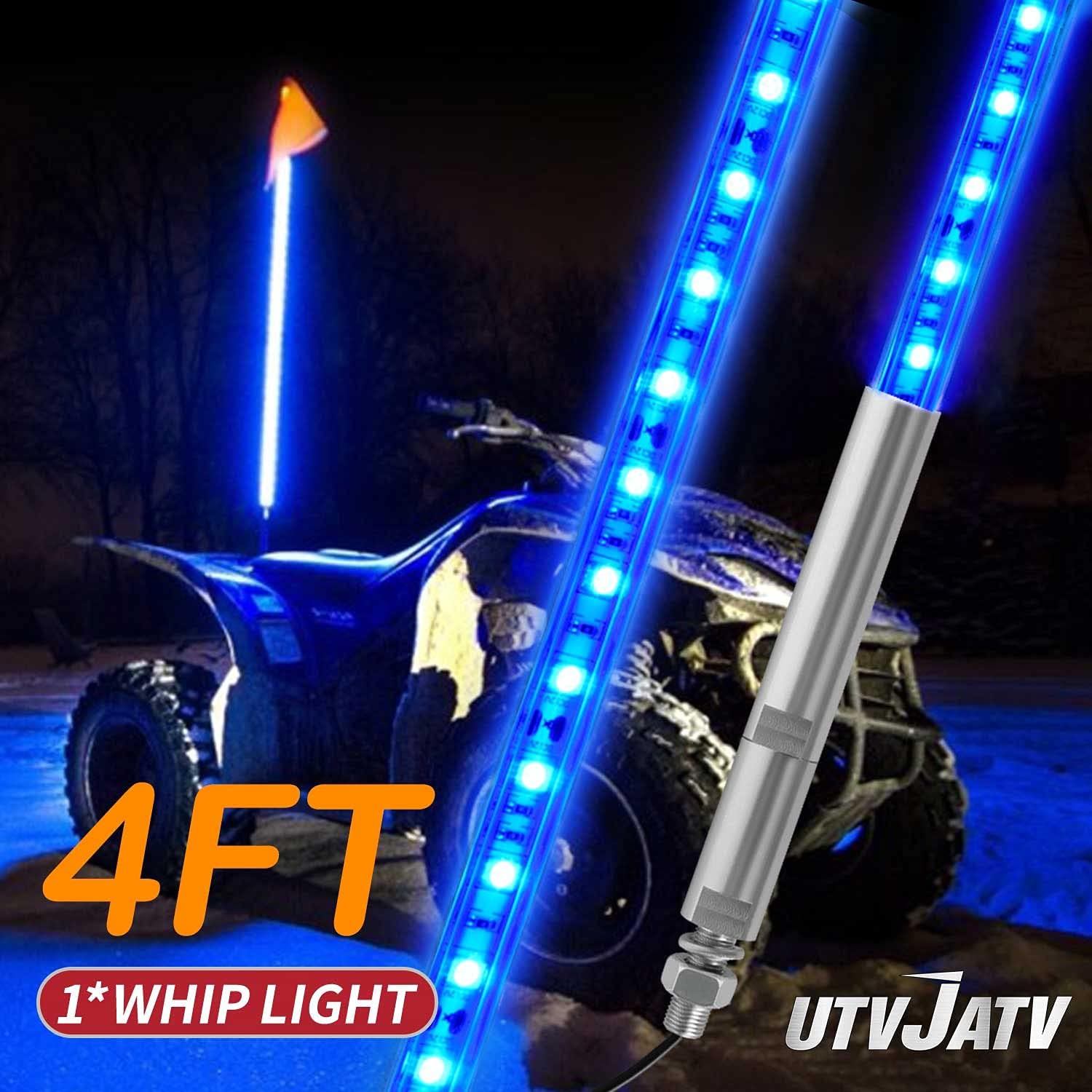 4ft LED Whip Blue Lights Waterproof Flag Pole Safety Antenna with Flag for Can Am Maverick X3 Sand Dune Buggy UTV ATV 2020 Polaris RZR XP 4X4 Offroad Truck 4 Wheels - 1PCS