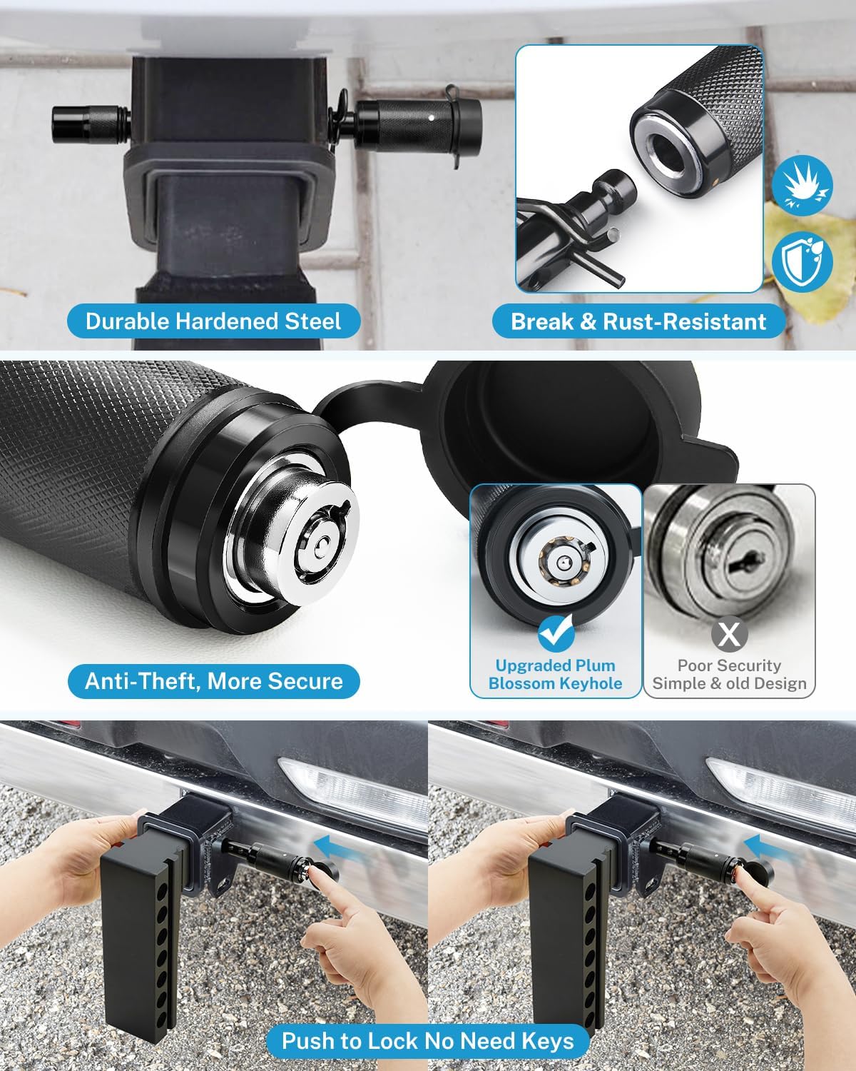 Kohree Trailer Hitch Pin Lock Set, 5/8 Inch Locking Hitch Pin with Keys, Tow Hitch Receiver Pin Lock Set Trailer Locking Pin for Class III IV Tow RV Trailer Hitch, Anti-Theft & Anti Rattle