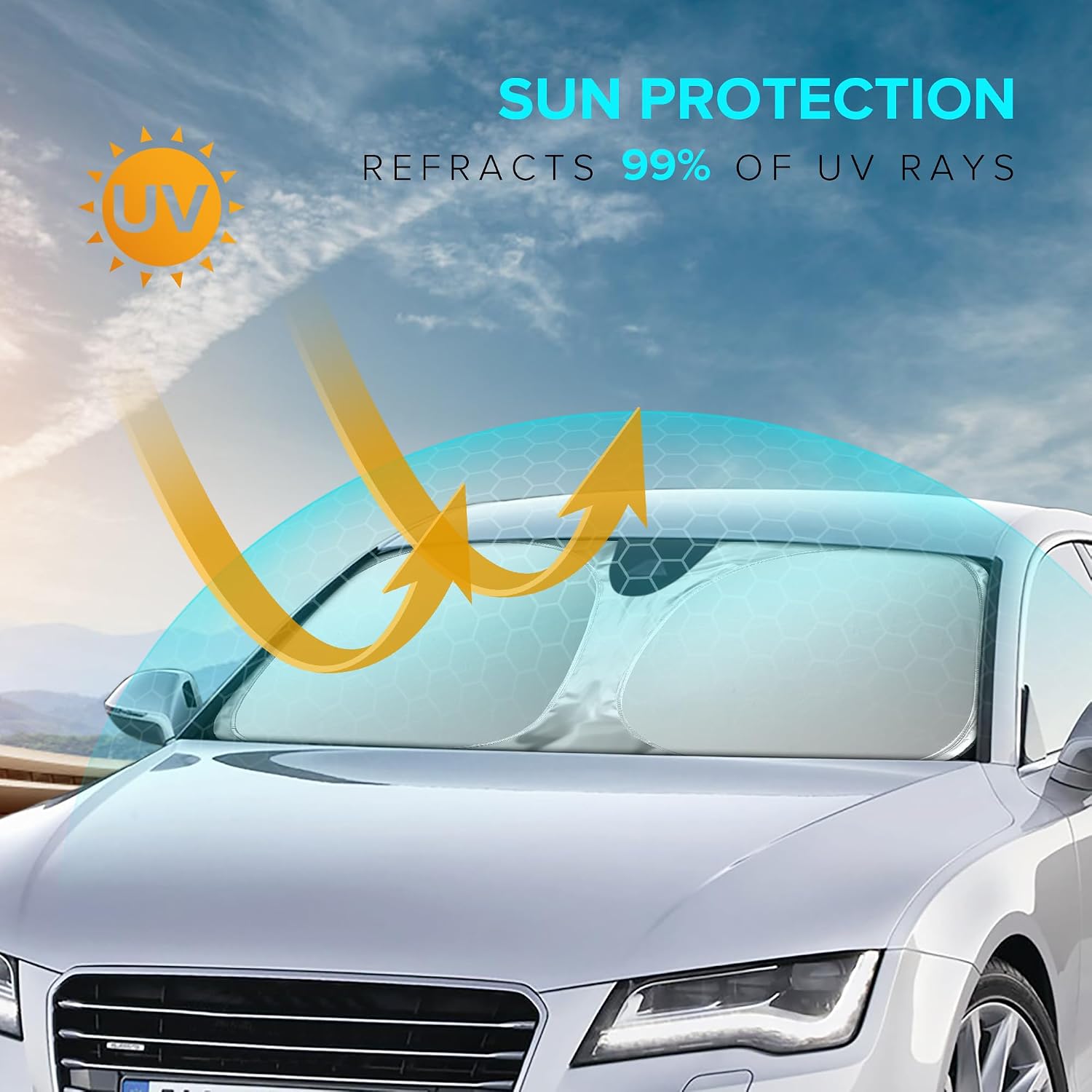 XHRING Windshield Sun Shade Sunshade Compatible with Mercedes Benz C Class C300 W205 C250 C400 2026 2025 2024 2015-2023 GLA GLA 250 GLA250 2021-2025 2026 Accessories, Car Front Window Sun Shield Cover