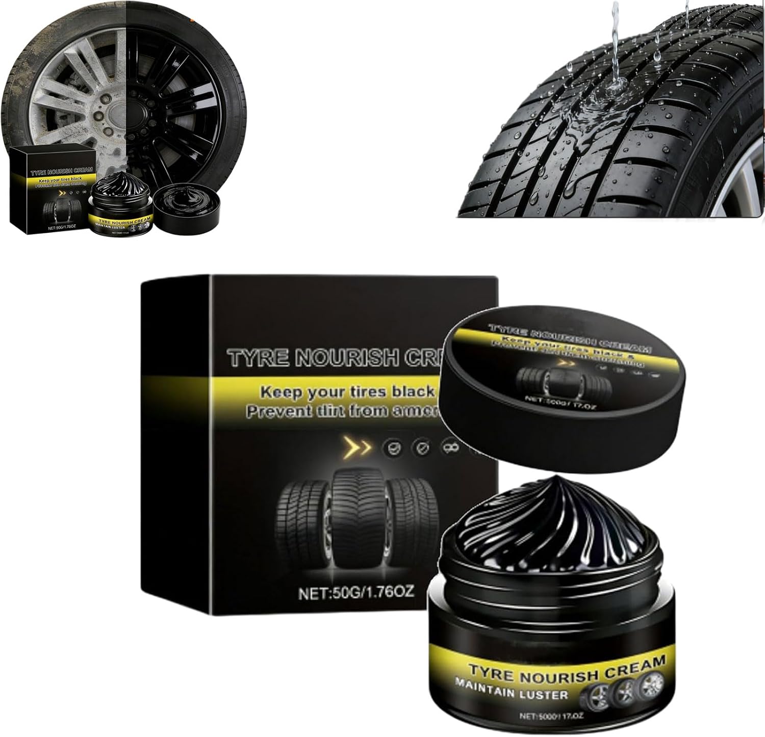 Tyre Nourish Cream, Powerful Wheel Cleaning Refurbish Wax, Car Tire Ceramic Restores Black Gloss, Tire Shine Protect Tires From Aging and Provide Deep Cleaning (1 pc)