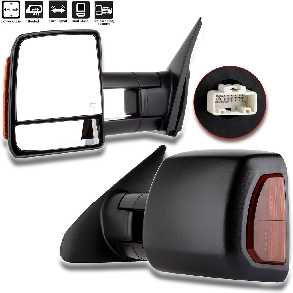 A Pair Heated Towing Mirrors Fits 2007-2017 for Toyota for Tundra, Power Adjusted View Mirror with Turn Signal Indicator