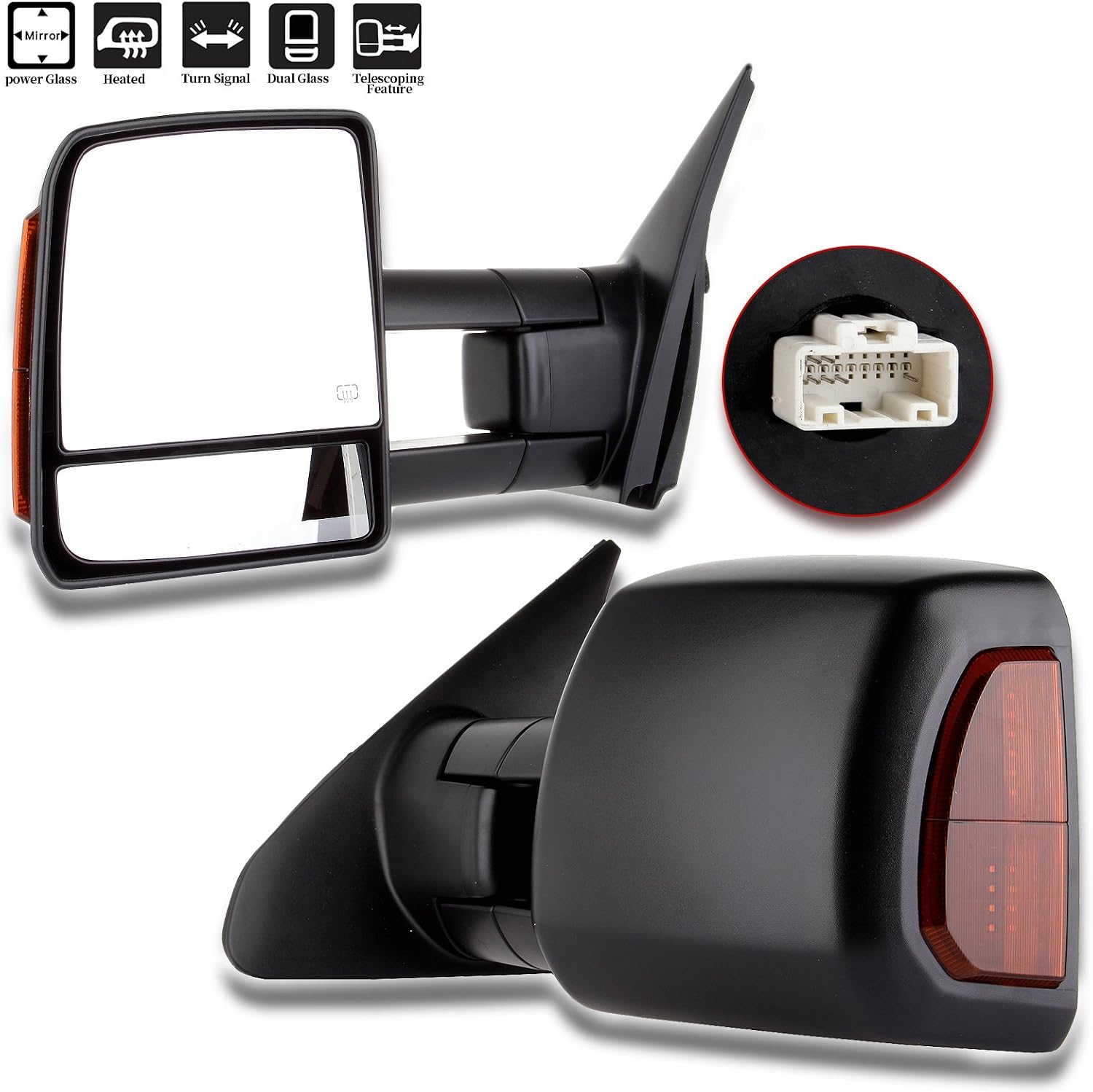 A Pair Heated Towing Mirrors Fits 2007-2017 for Toyota for Tundra, Power Adjusted View Mirror with Turn Signal Indicator
