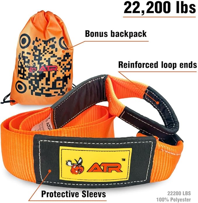 ATR Recovery Tow Strap 3" x 20ft – 22, 200 lbs Breaking Strength, Heavy Duty - Image 2