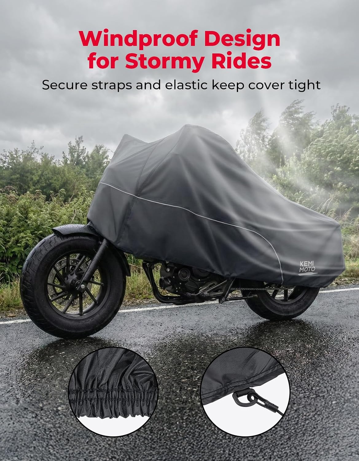 KEMIMOTO Motorcycle Half Cover Outdoor Waterproof Storage Bag Fit Lightweight Fit for Rebel CMX300 500 1100 Sportster Iron 883 Shadow Vulcan S Boulevard S40 Rain Snow Dust Protection Cover