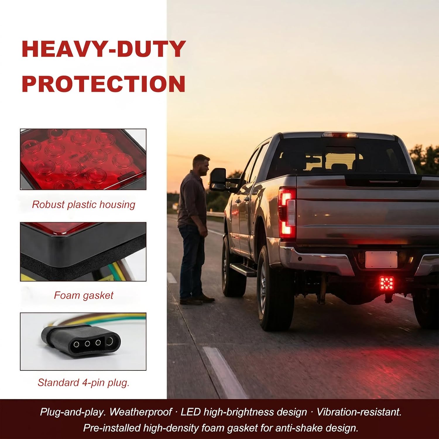 Trailer Hitch Light, 12V 12 LED Bright Smoked Lens Brake Light Tow Hitch Lamp Fits 2" Receiver, Waterproof Square Brake Tail Lights for Sedans Towing Trucks SUVs RVs