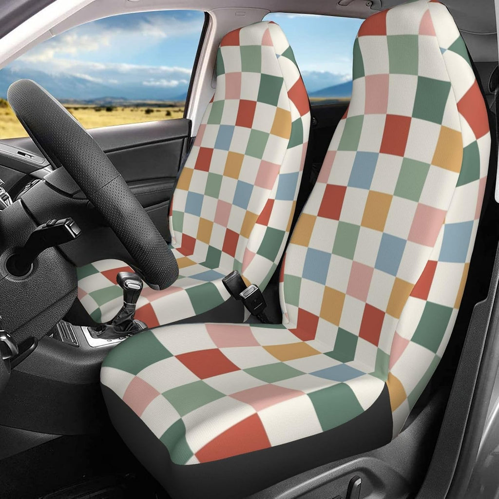 rainbow checkerboard retro car seat covers universal 2 on a desk or shelf