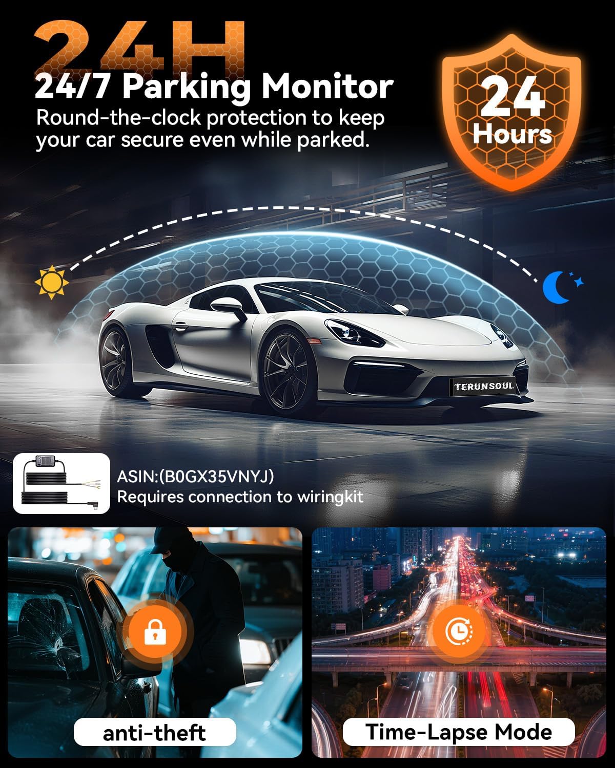 4k dash cam front and rear, full hd, side view