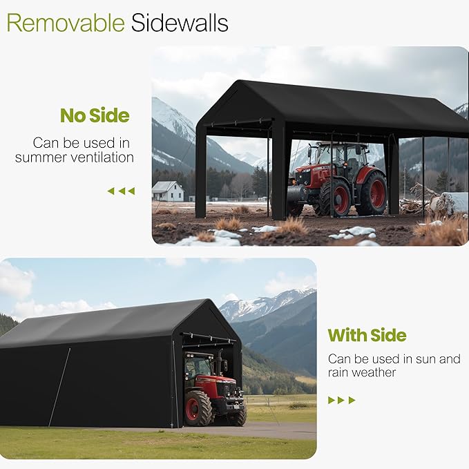 GOJOOASIS 10x20 Carport Heavy Duty Portable Garage Shelter Metal Car Canopy Tent - Image 2