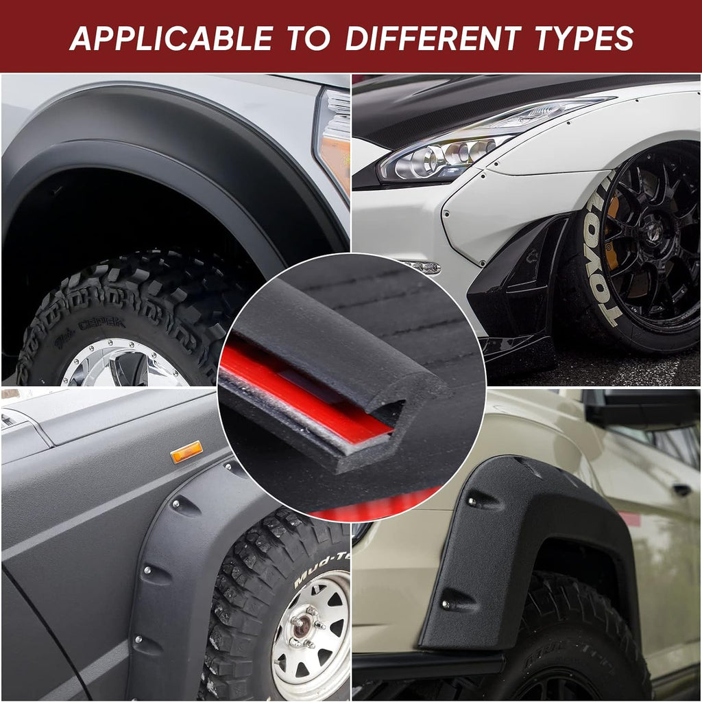 Fender Flares Edge Trim,Fender Flares EPDM Rubber Seal for Car and Truck Wheel Arch Well,Rubber Gasket for Fender Flare Universal,Bonds with Self-Adhesive Automotive Grade Tape,T Style,Black (100ft)