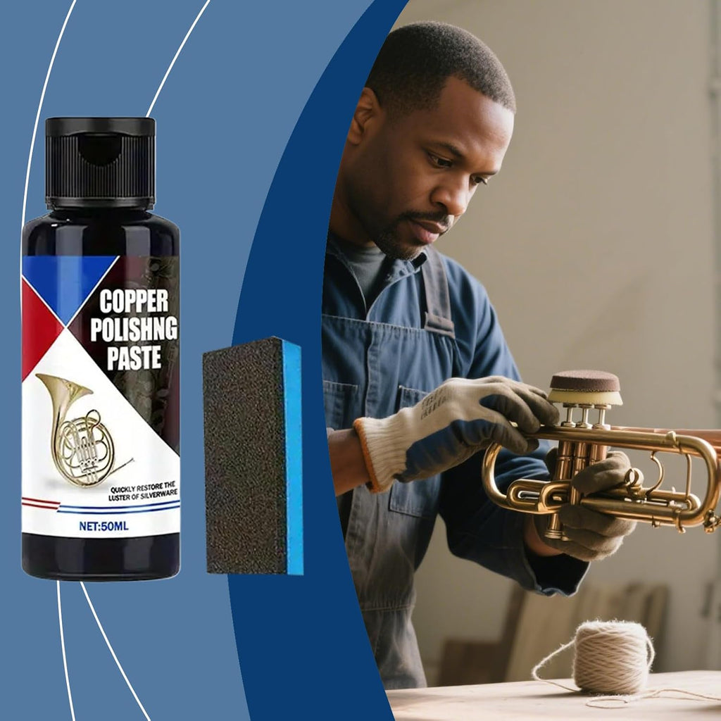 Brass Cleaner - 50ml Tarnish Remover and Polisher with Sponge for Bronze, Aluminum, Chrome, and Silverware, Fast-Acting Formula with Easy Application, Metal Cleaner for Watches, Stoves