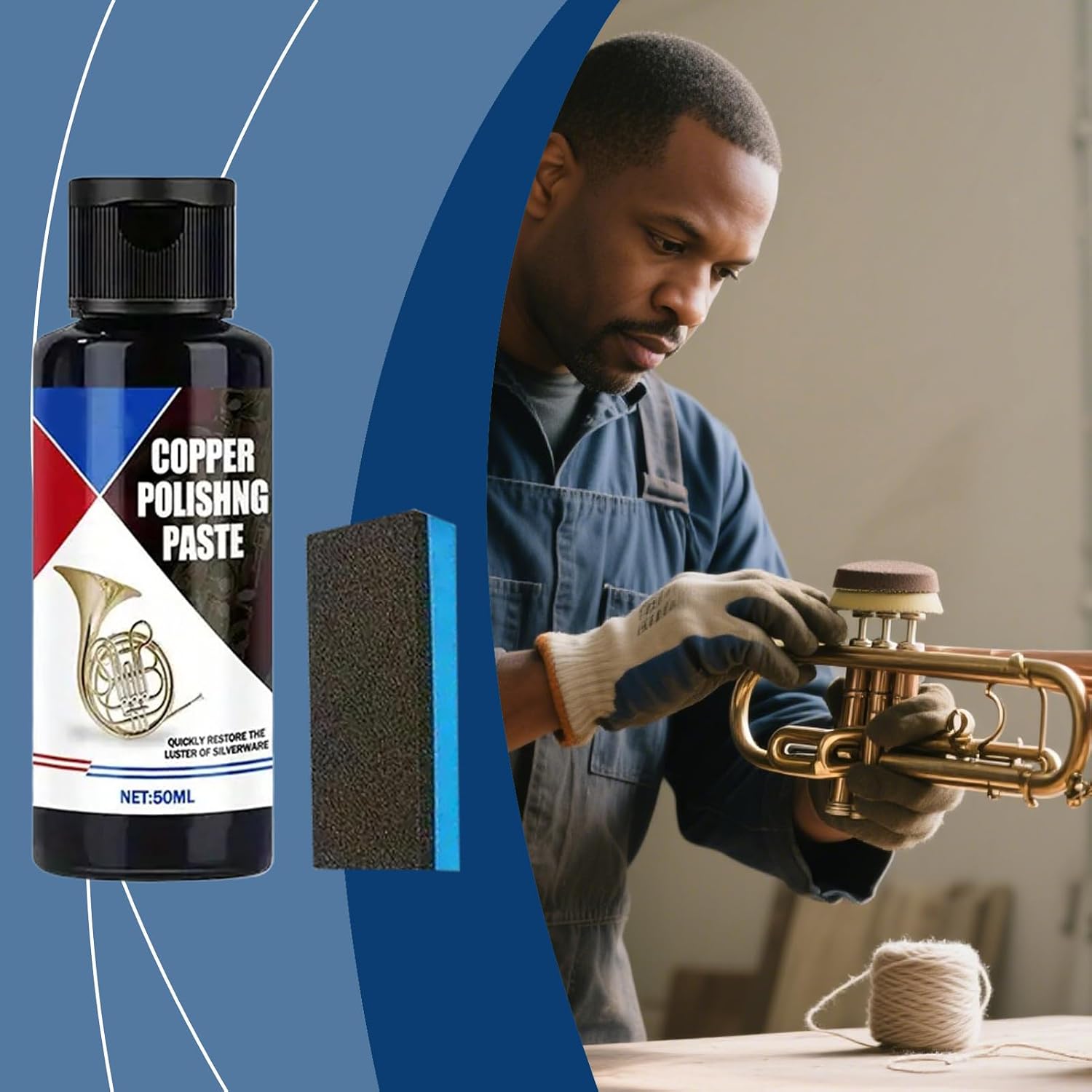 Brass Cleaner - 50ml Tarnish Remover and Polisher with Sponge for Bronze, Aluminum, Chrome, and Silverware, Fast-Acting Formula with Easy Application, Metal Cleaner for Watches, Stoves