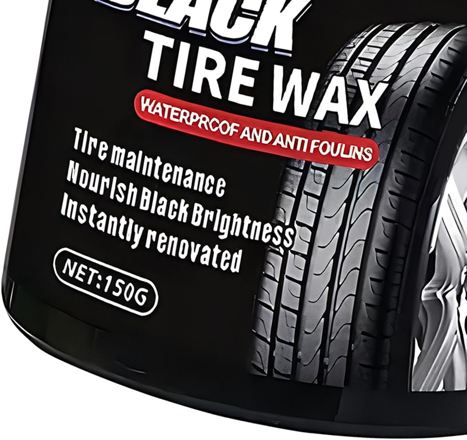 Car Tire Shine Balm, 150g Wheel Rim Cleaning Paste with Sponge Applicator, Waterproof Gloss Restorer for Car Truck SUV RV Trailer Exterior Automotive Care