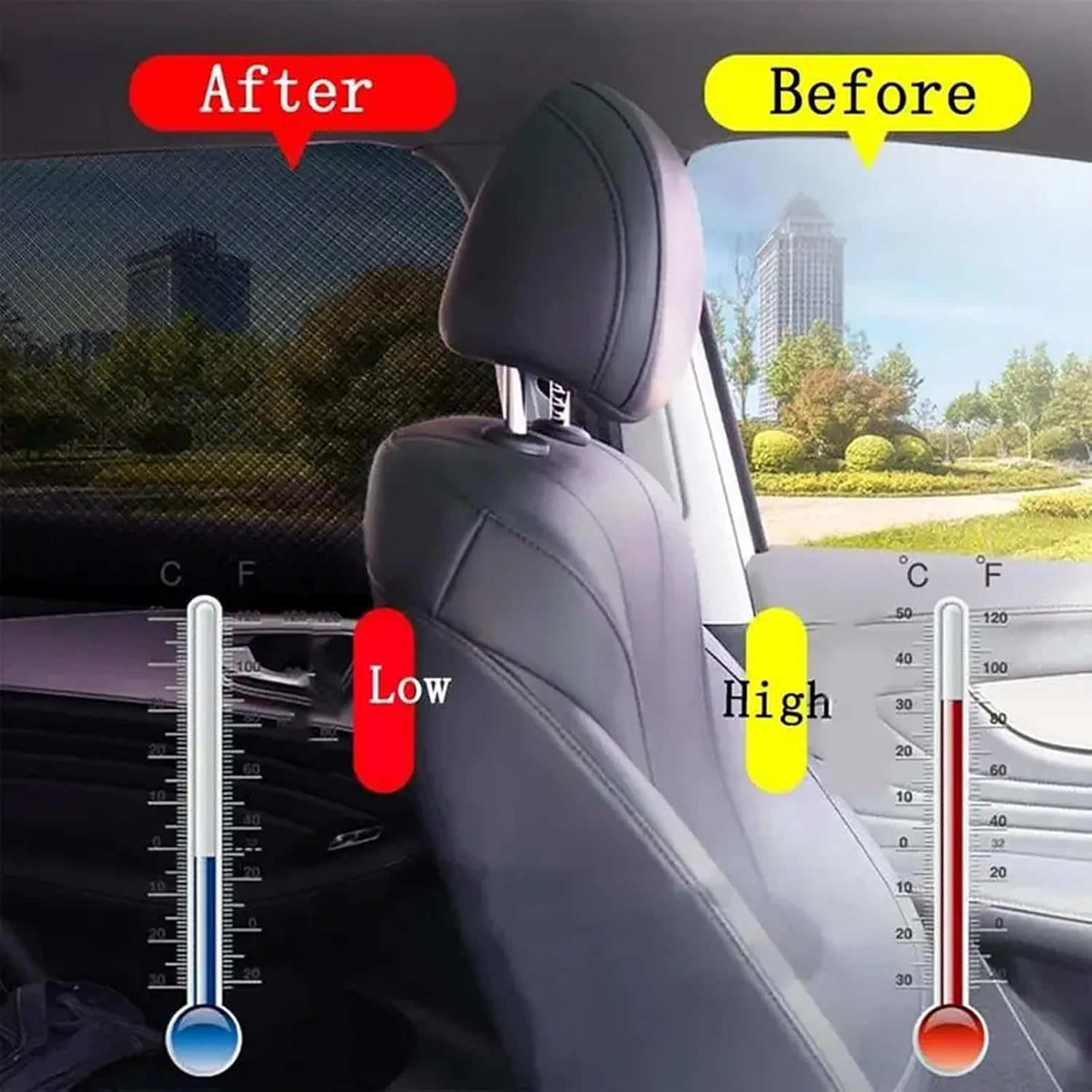 2PCS Car Window Coverings, Elastic Mesh Front Rear Side Sun Shades for UV Protection & Heat Reduction