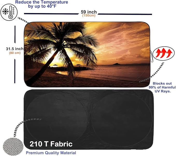 Gven Windshield Sun Shade, Vehicle Car Sun Shade Windshield Funny Yellow Beach - Image 2
