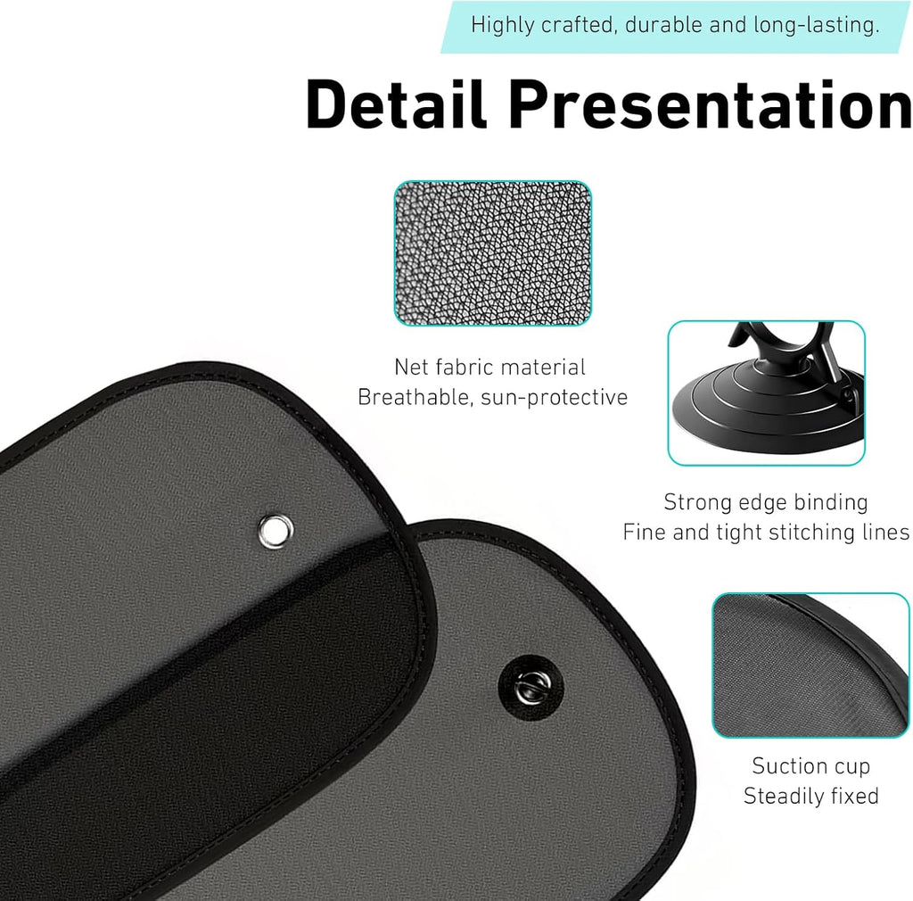 2 PCS Car Window Shades for Side Window, 19.7"x11.8" Mesh Side Window Covers, Cars Windows Sun Shade with Suction Cup, Fit for Most Cars (Black)