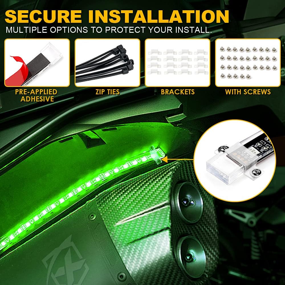 Xprite Motorcycle RGB LED Light Kit Waterproof w/Wireless Remote Control Underglow Neon Lights Strips Red Brake Lamp Function for Harley Davidson Honda Kawasaki Suzuki 8PCS