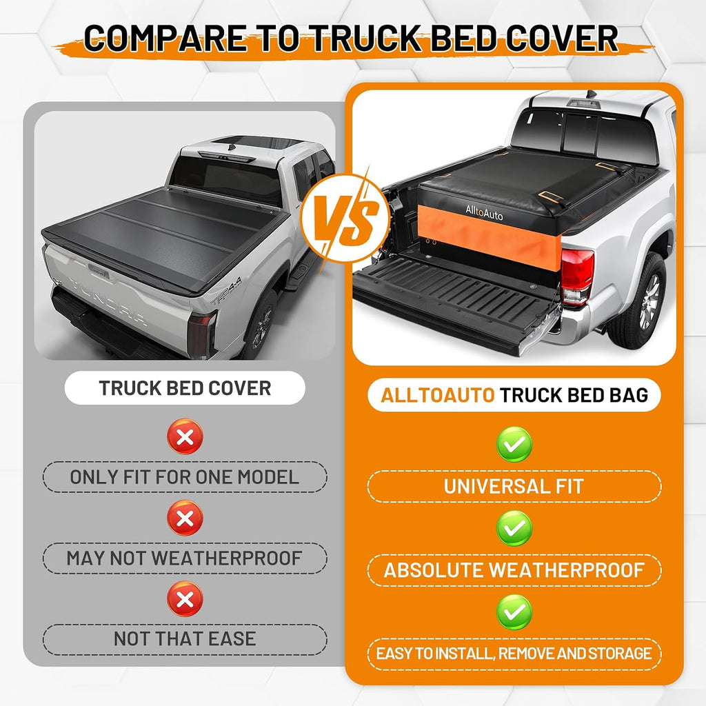 [Jumbo 38 CuFt] Truck Bed Cargo Bag, 100% Waterproof Heavy Duty Pickup Storage Bag (58"x49"x23"), Heat-Welded Seams & 3-Side Zipper, Fits Full-Size Trucks for Moving & Camping