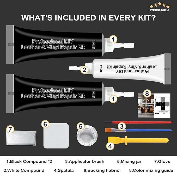 STARTSO WORLD Black Leather Repair Kit, Vinyl Repair kit - Image 2